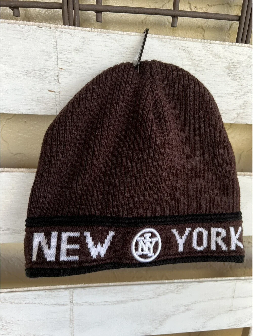 New York Basic Ribbed Beanie Brown Winter Hat Cap NEW.